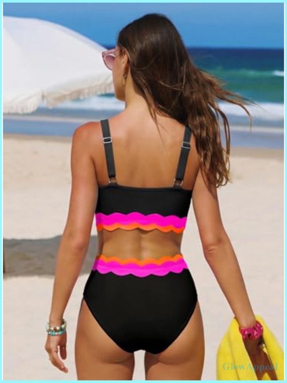 High Waisted Bikini Set Two Piece Swimwear Scalloped Tankini - Picture 2 of 6